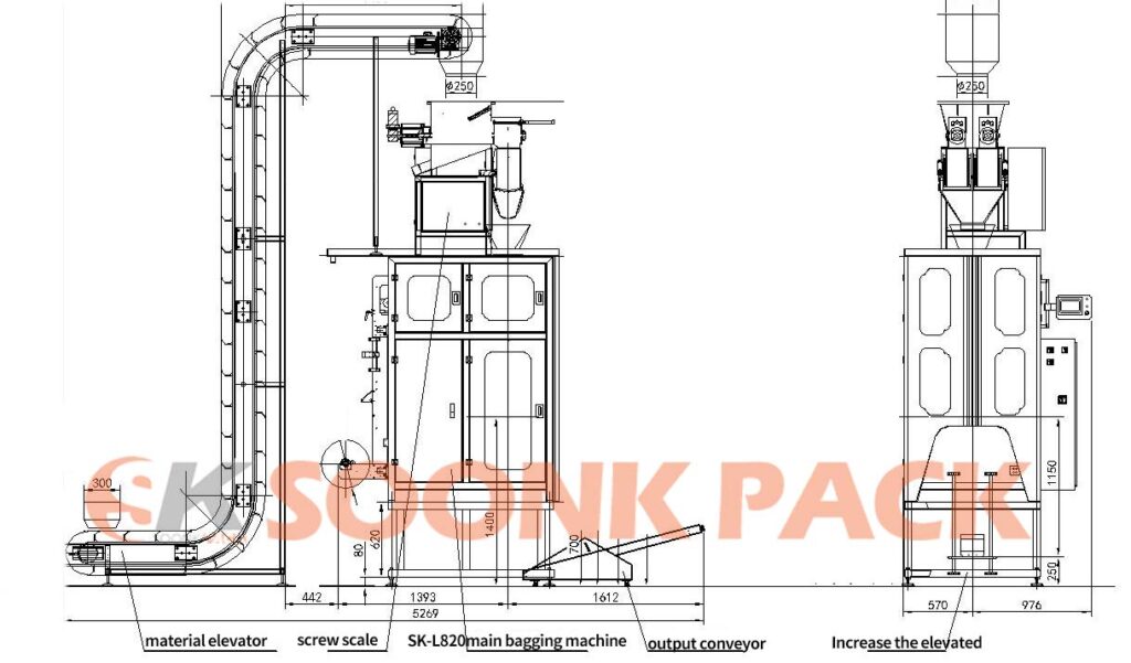 SK-L820 fully automatic flake ice and crushed ice packaging machine scheme diagram