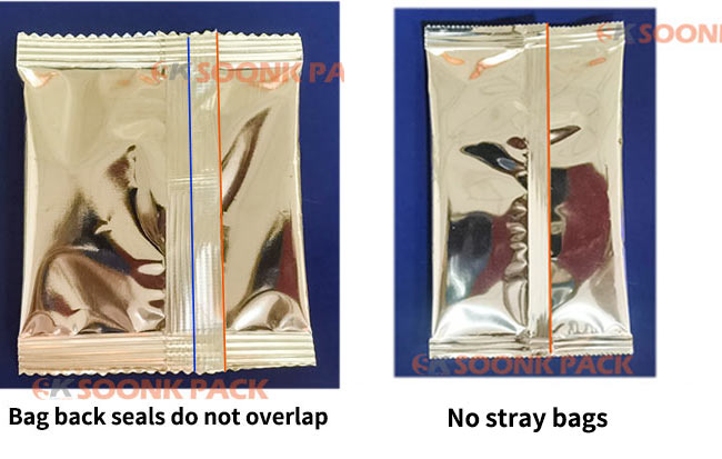 Comparison picture of packaging machine packaging bag deviation and normal bag